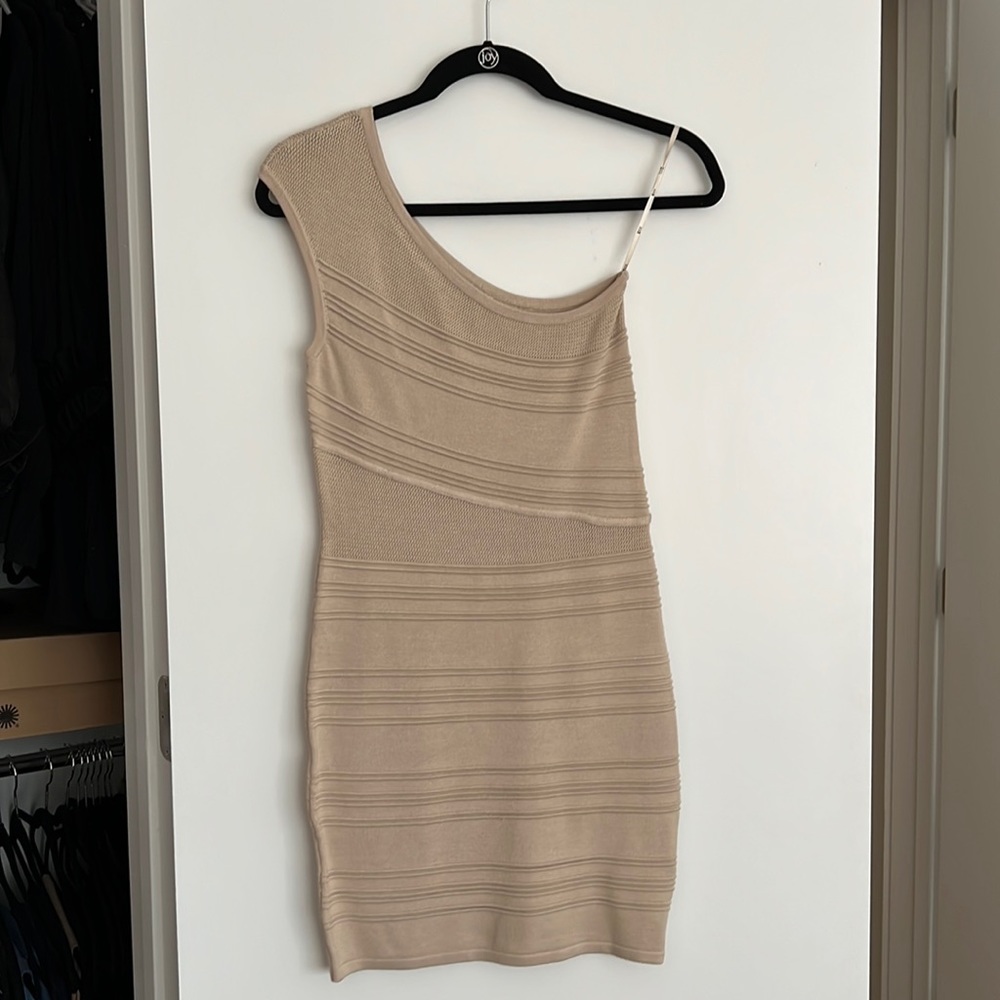 Forever 21 taupe one shoulder bandage dress